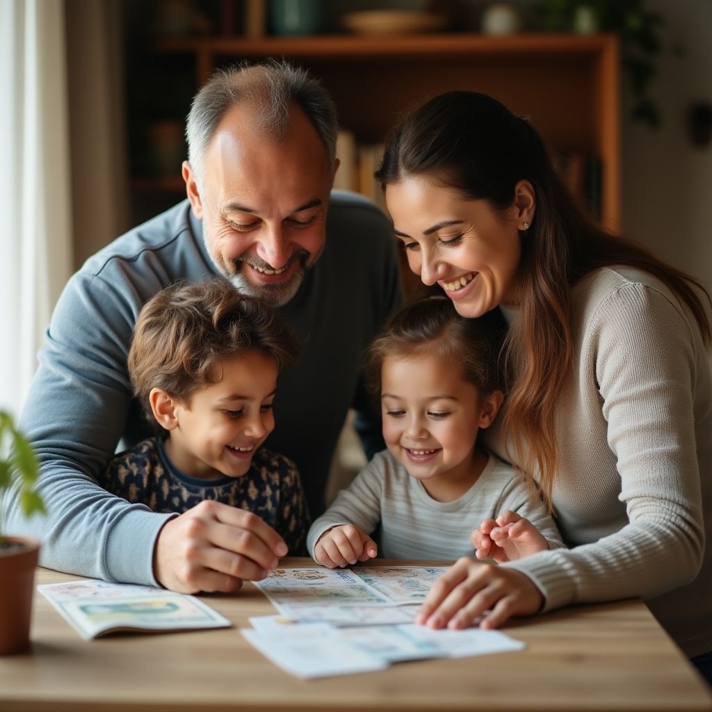Familia ahorrando con alcancía
